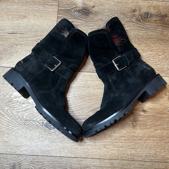 Sam Edelman Jeanie Black Suede Faux Fur Boots Size 5M - Picture 4 of 10